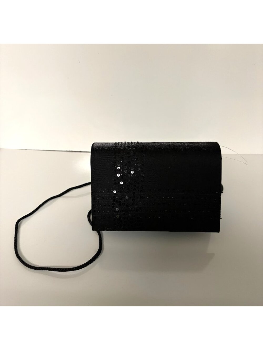 Menbur Black Evening Satin Clutch Beaded Sequins Snap Closure Classic Purse NEW